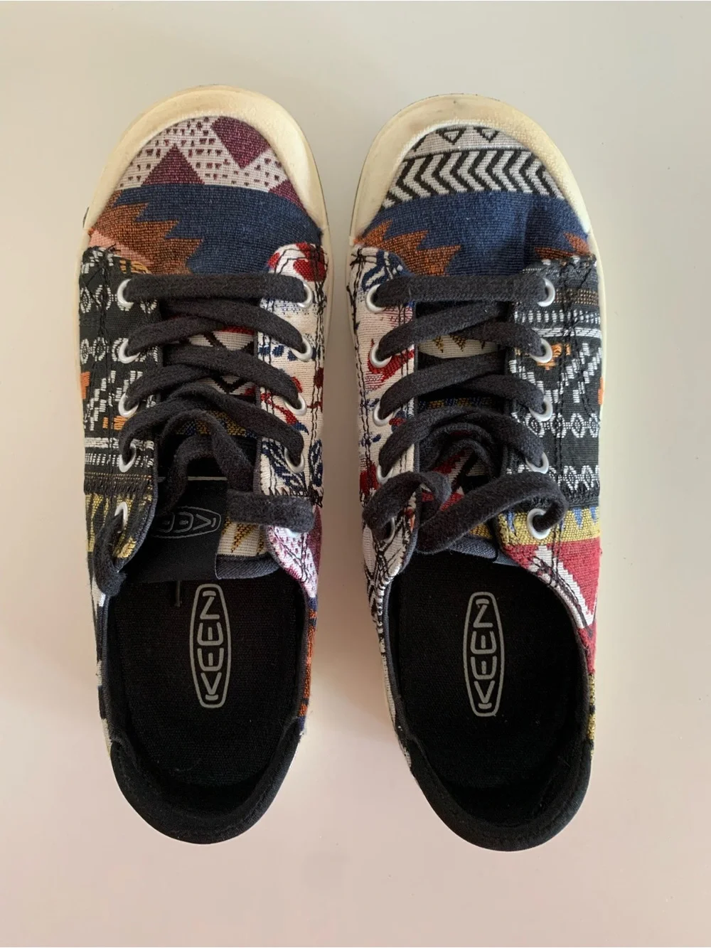 Keen Aztec-Pattern Canvas Sneakers in Navy, Black, Red, Yellow